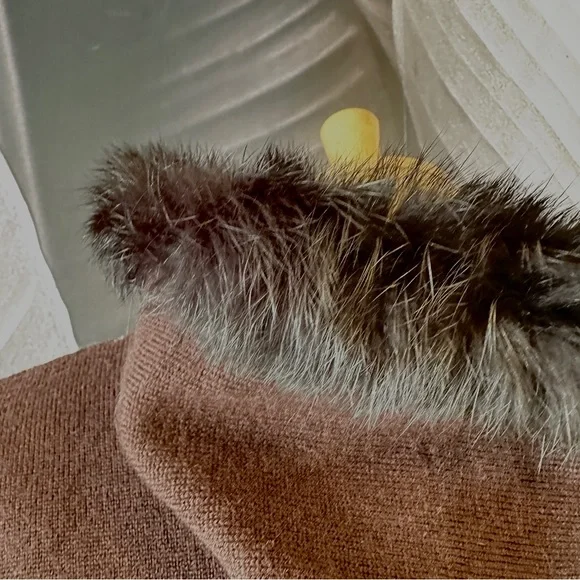 Bohemian Boho L Sweater Cardigan Shacket Merino Wool Rabbit Fut Brown Red Gold - Picture 3 of 16